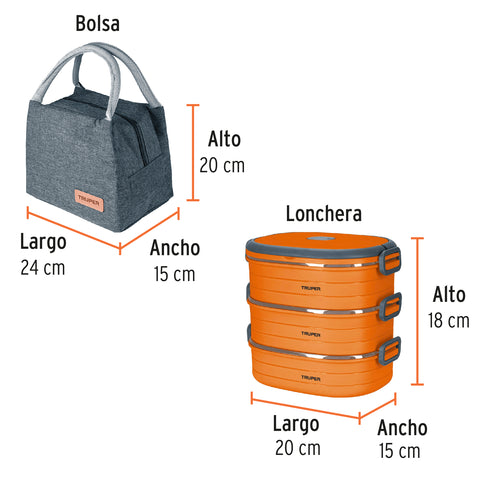 Lonchera térmica con 3 contenedores de acero inoxidable | LUNCH-3 | 66076
