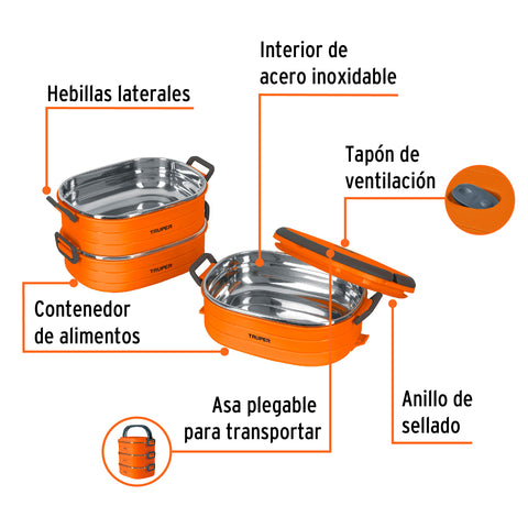 Lonchera térmica con 3 contenedores de acero inoxidable | LUNCH-3 | 66076