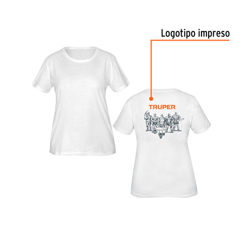 Playera cuello redondo para mujer, blanca, CH, Truper | CAM-BLA-26D | 68123
