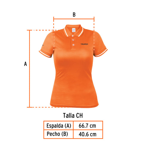 Playera polo performance para mujer, naranja, CH, Truper | DRY-ND-C | 69986