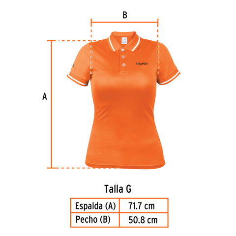 Playera polo performance para mujer, naranja, G, Truper | DRY-ND-G | 69988