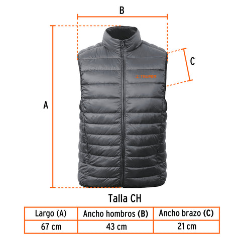 Chaleco de plumas ligero para hombre, gris, CH, TRUPER | CHA-GC-C | 69996