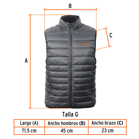 Chaleco de plumas ligero para hombre, gris, M, TRUPER | CHA-GC-M | 69997