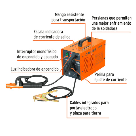 Soldadora arco eléctrico, corriente alterna 90 A, Truper | SOT-100 | 14350