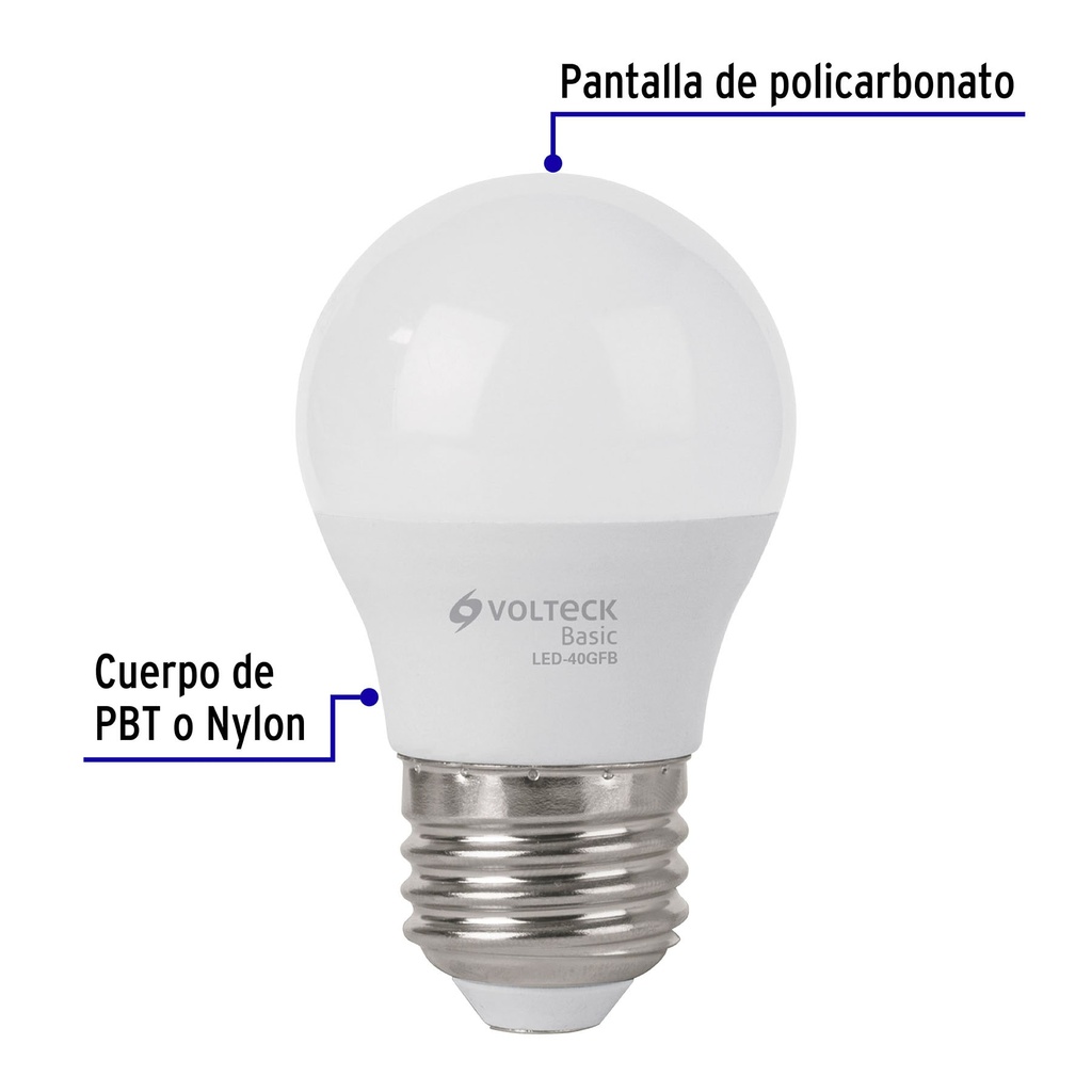 LED-40GFB | Lámpara LED G45 5 W (equiv. 40 W), luz de día, caja, Basic