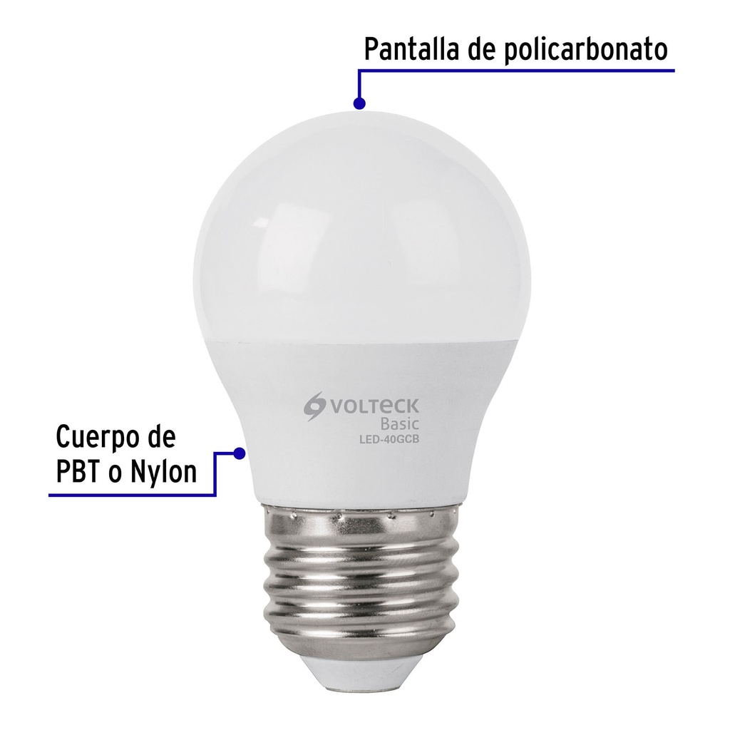 LED-40GCB | Lámpara LED G45 5 W (equiv. 40 W), luz cálida, caja, Basic