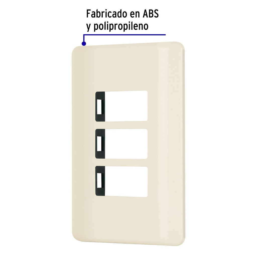 PPTR-BI | Placa 3 módulos, marfil, línea Volteck Basic