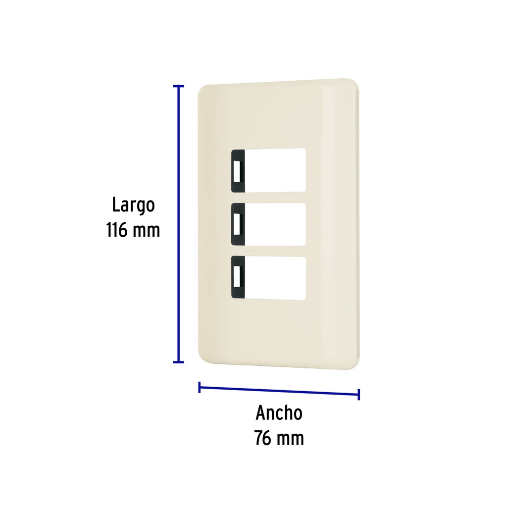 PPTR-BI | Placa 3 módulos, marfil, línea Volteck Basic