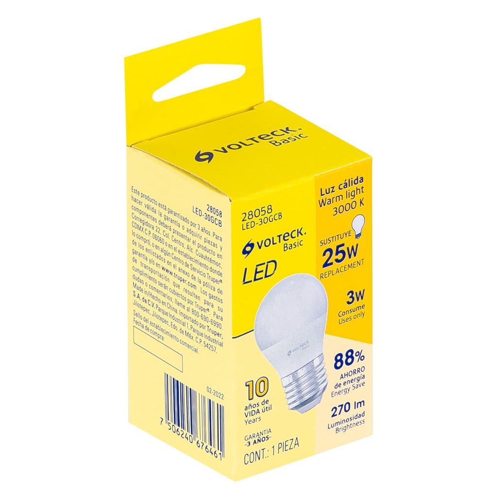 LED-30GCB | Lámpara LED G45 3 W (equiv. 25 W), luz cálida, caja, Basic