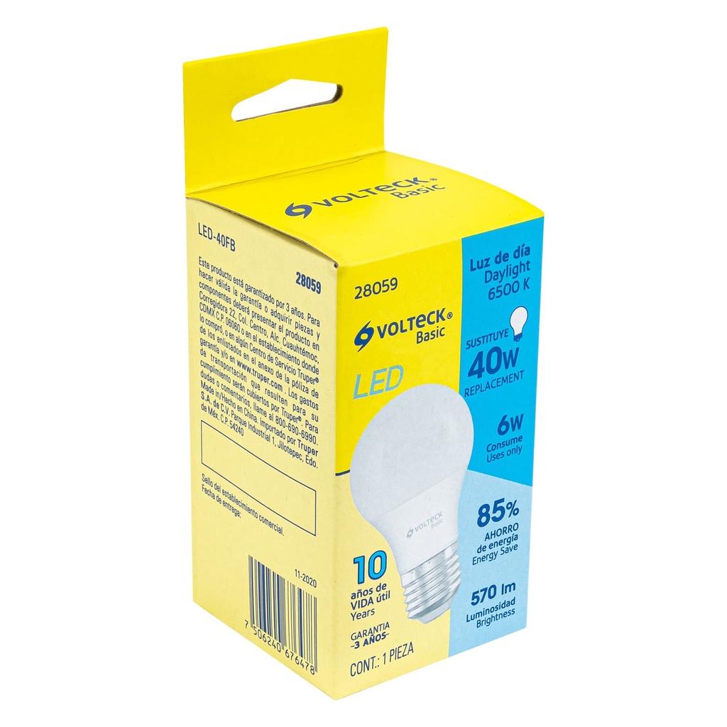LED-40FB | Lámpara LED A19 6 W (equiv. 40 W), luz de día, caja, Basic