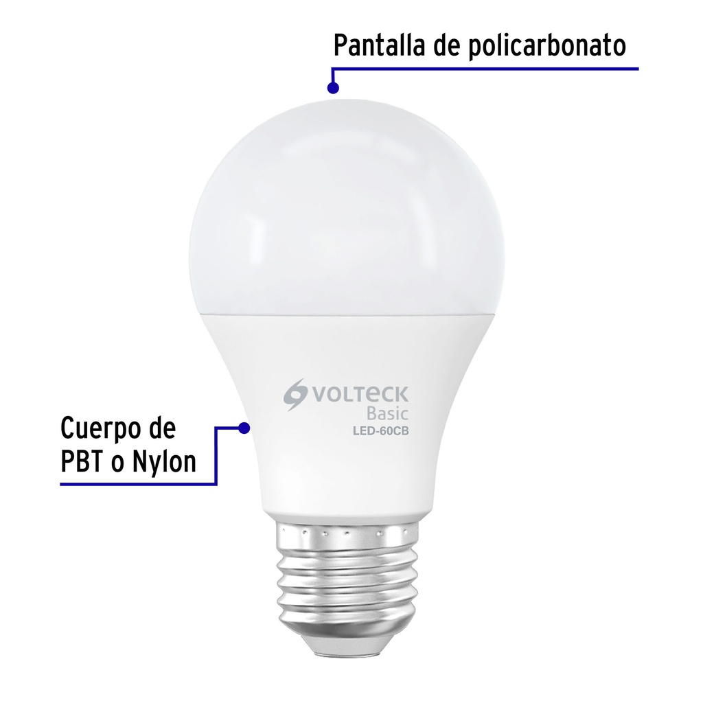 LED-60CB | Lámpara LED A19 8 W (equiv. 60 W), luz cálida, caja, Basic