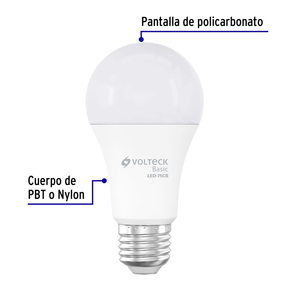 LED-75CB | Lámpara LED A19 10 W (equiv. 75 W), luz cálida, caja, Basic