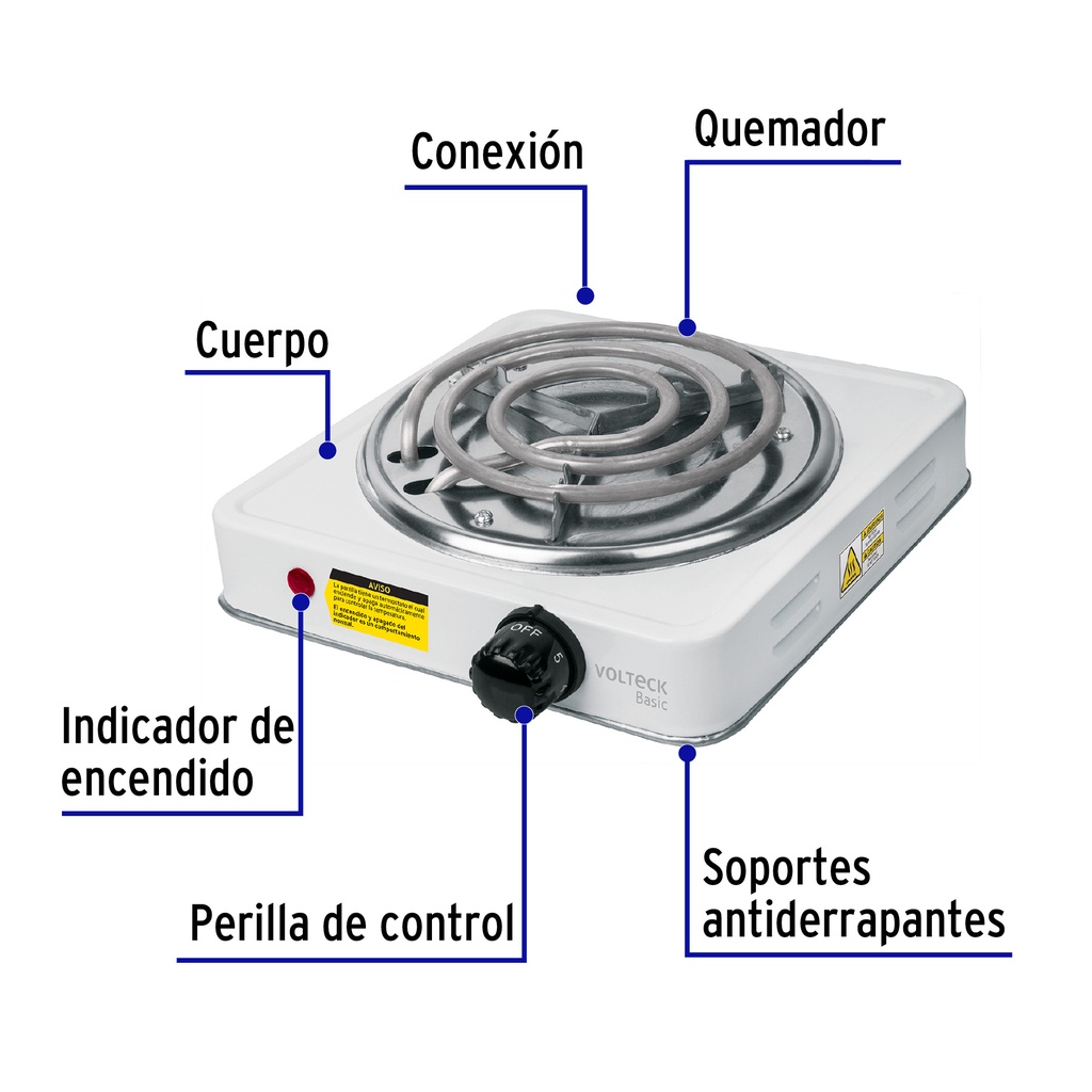 PAEL-1CP | Parrilla eléctrica 1 quemador, cuadrada, Volteck Basic
