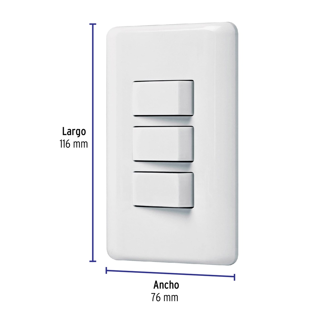 PA-APTR-B | Placa armada con 3 interruptores sencillos, Volteck Basic