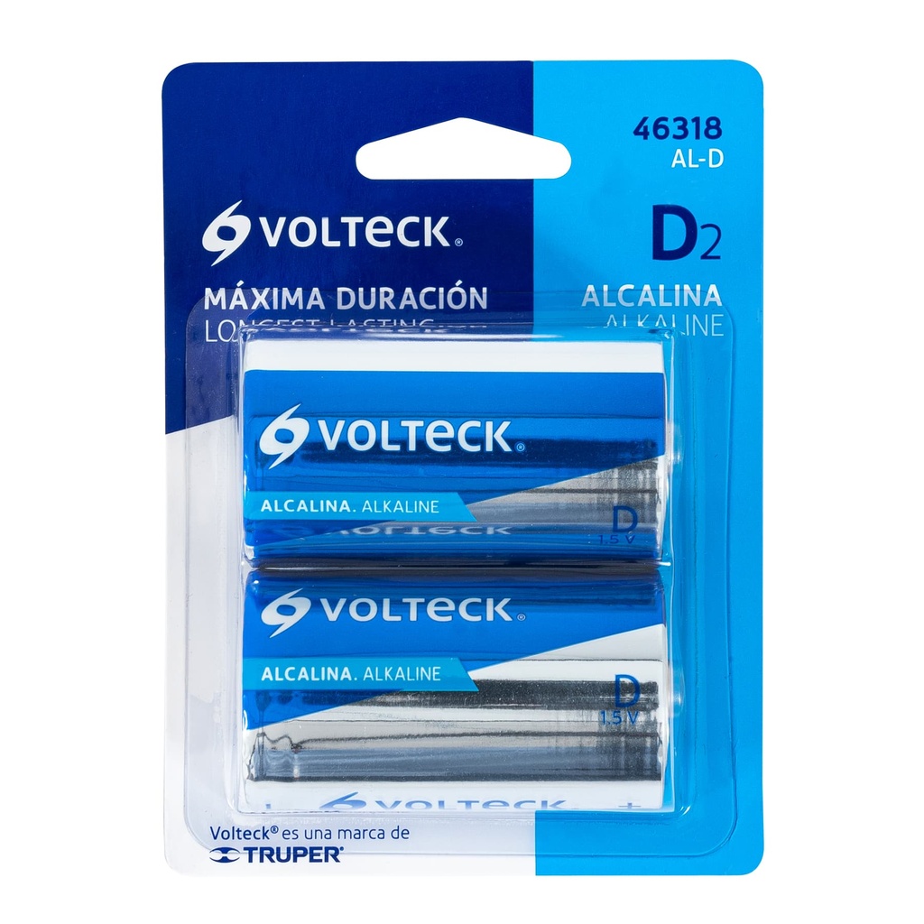 AL-D | Blíster con 2 pilas alcalinas tamaño D, Volteck