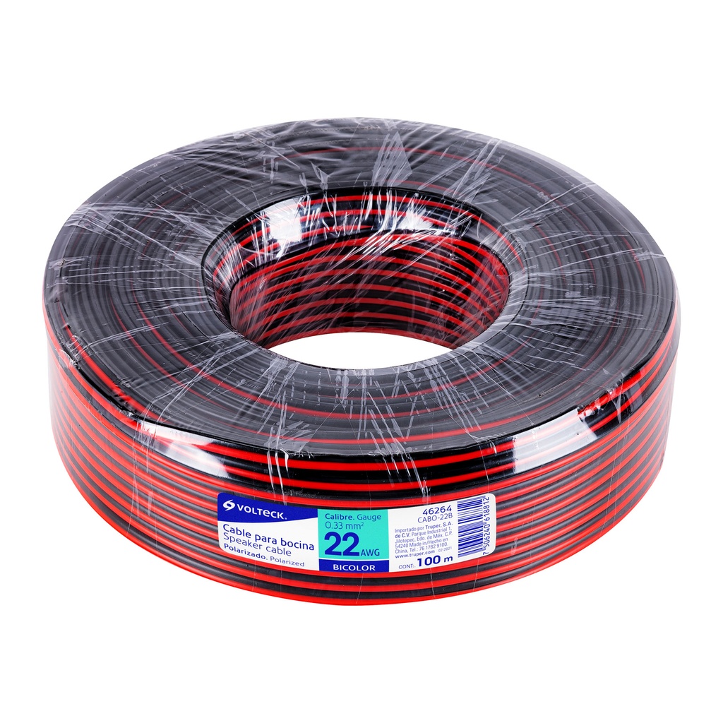 CABO-22B | Rollo de 100 m de cable polarizado bicolor p/bocina 22 AWG