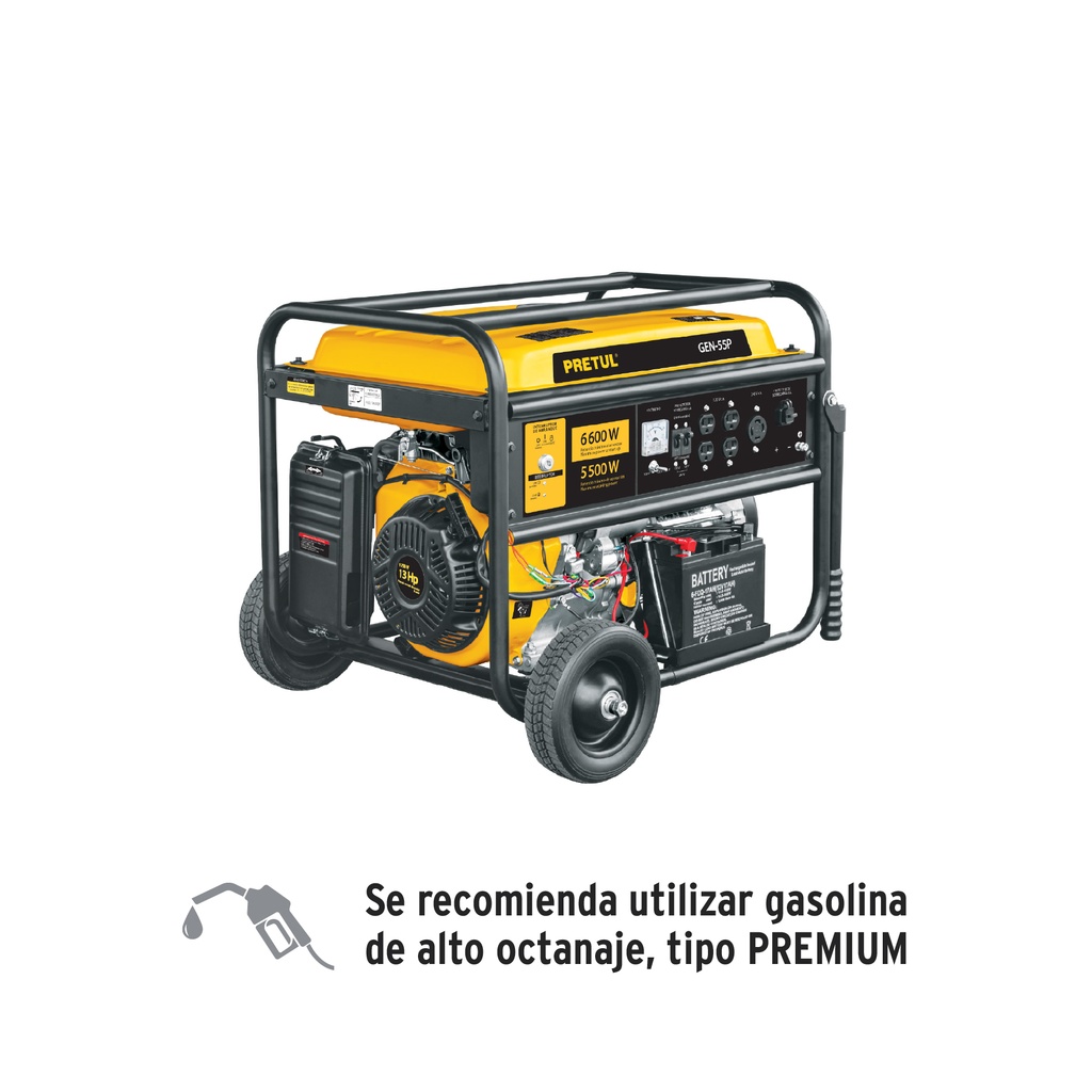 GEN-55P | Generador portátil 6.6 kW motor a gasolina, Pretul