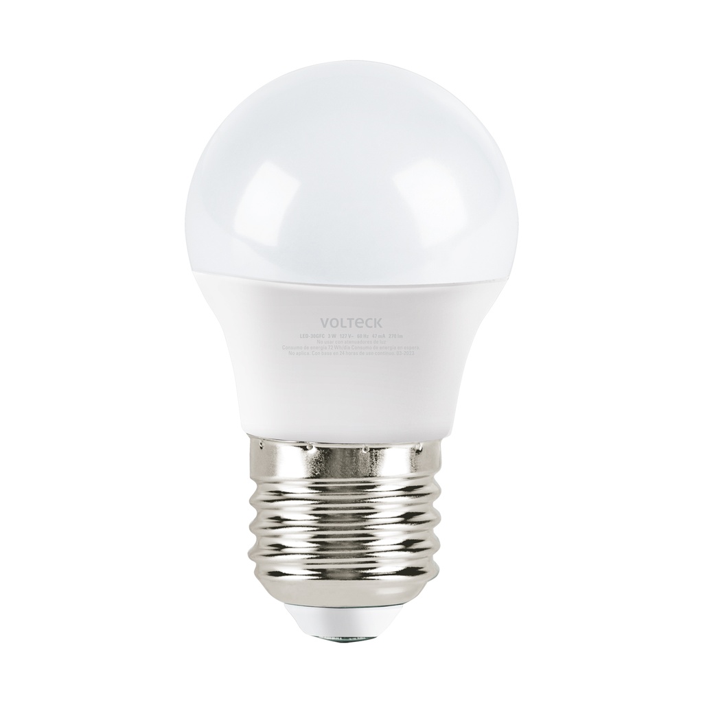 LED-30GFC | Lámpara LED tipo bulbo G45 3 W luz de día, caja, Volteck