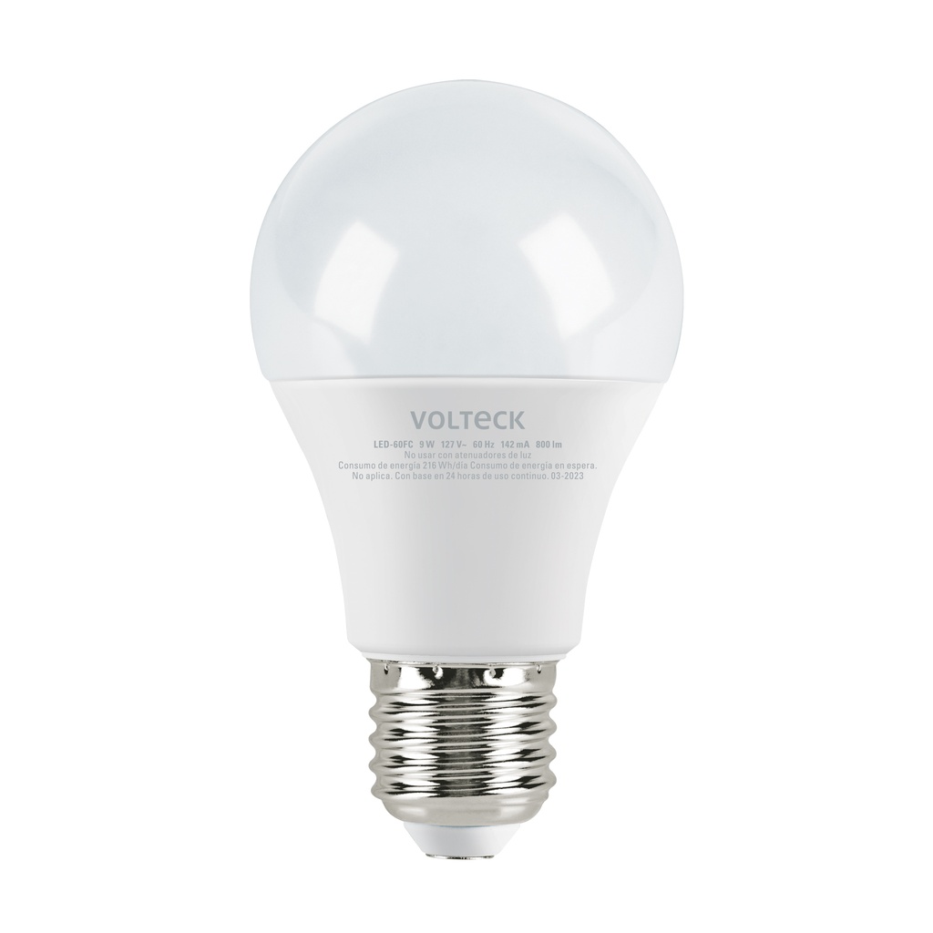 LED-60FC | Lámpara LED tipo bulbo A19 9 W luz de día, caja, Volteck