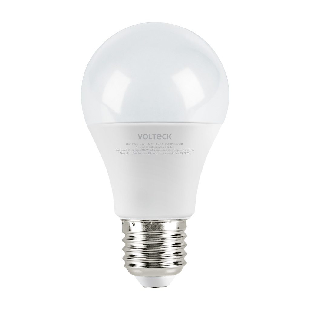 LED-60CC | Lámpara LED tipo bulbo A19 9 W luz cálida, caja, Volteck