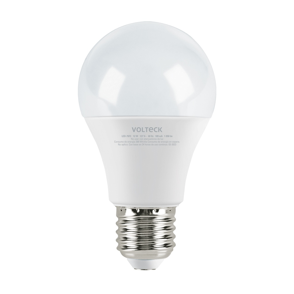 LED-75FC | Lámpara LED tipo bulbo A19 12 W luz de día, caja, Volteck