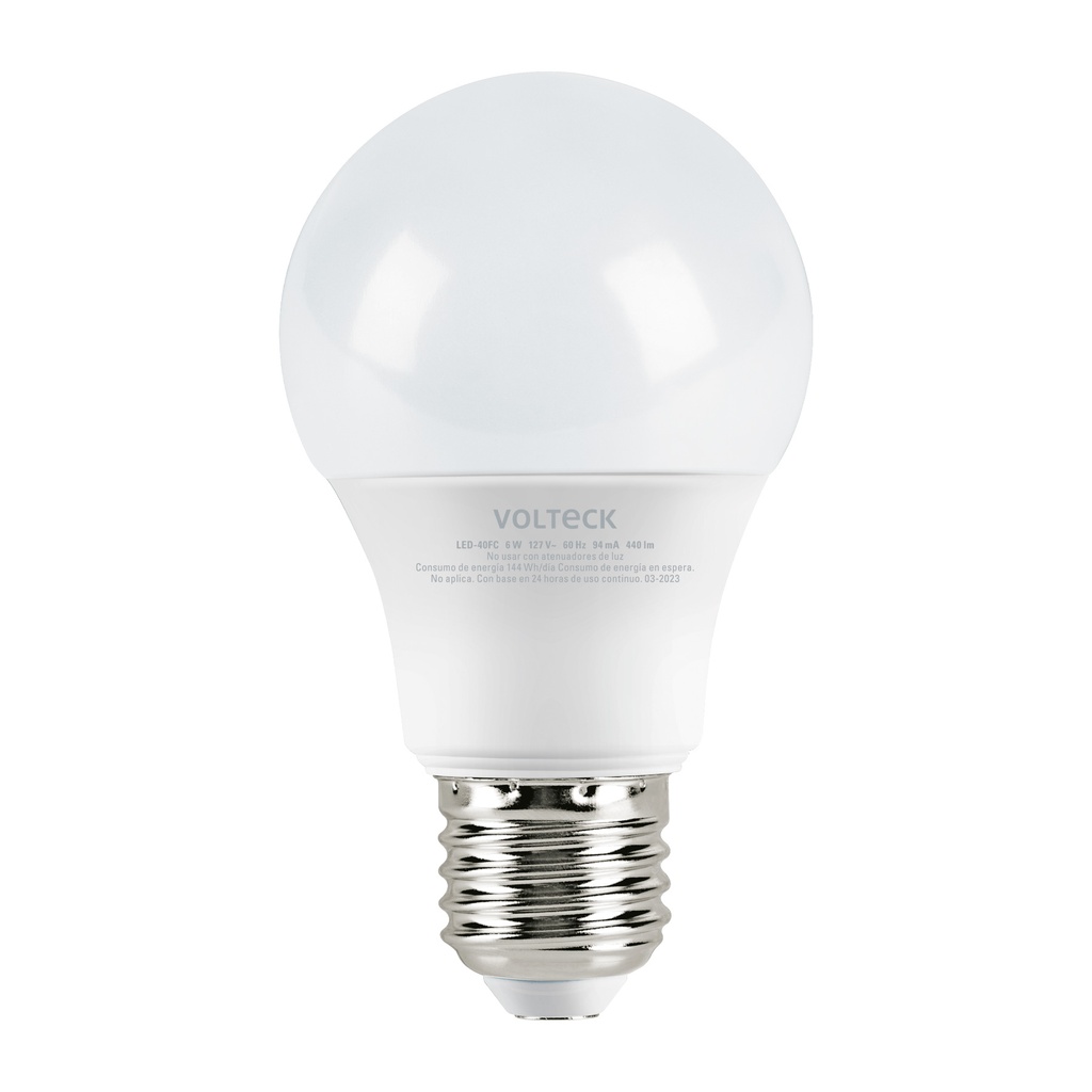 LED-40FC | Lámpara LED tipo bulbo A19 6 W luz de día, caja, Volteck