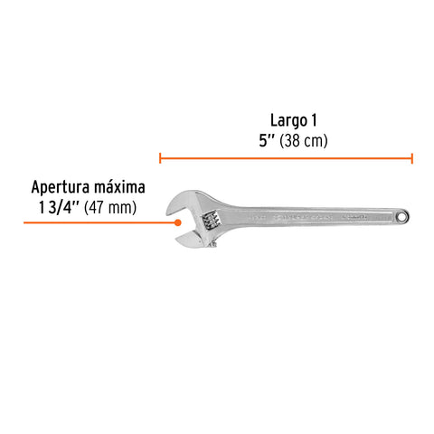 Llave ajustable (perico) 15' profesional cromada, Expert | PET-15C | 100049