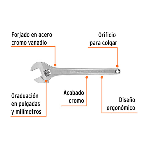 Llave ajustable (perico) 15' profesional cromada, Expert | PET-15C | 100049