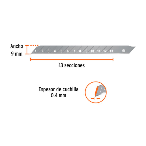 Estuche con 10 cuchillas SK2 de 9 mm para cutter, Expert | REP-CUT-5X | 100098