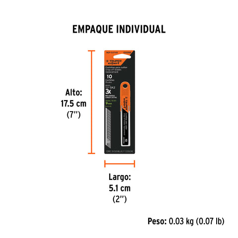 Estuche con 10 cuchillas SK2 de 9 mm para cutter, Expert | REP-CUT-5X | 100098