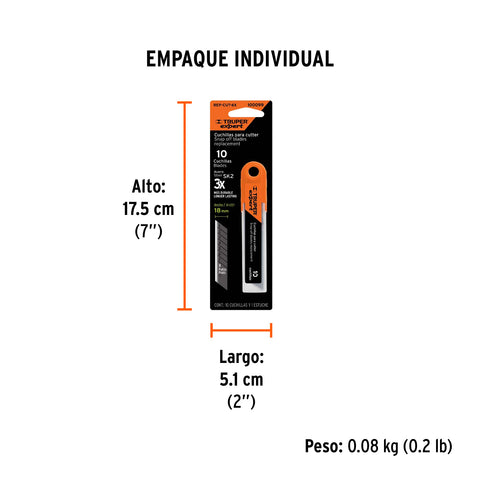 Estuche con 10 cuchillas SK2 de 18 mm para cutter, Expert | REP-CUT-6X | 100099