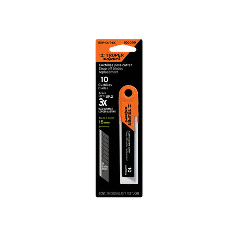 Estuche con 10 cuchillas SK2 de 18 mm para cutter, Expert | REP-CUT-6X | 100099