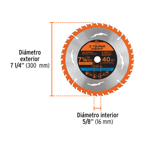 Disco sierra 7-1/4' p/madera, 24 dientes centro 5/8', Expert | ST-724X | 100103