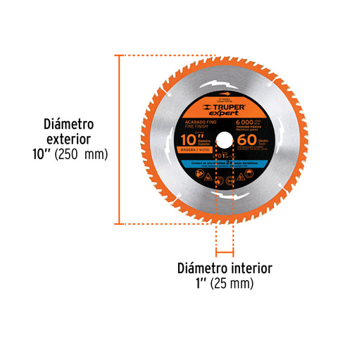 Disco sierra 10' para madera, 60 dientes centro 1', Expert | ST-1060EX | 100106