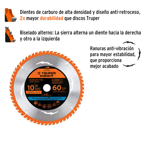 Disco sierra 10' para madera, 60 dientes centro 1', Expert | ST-1060EX | 100106