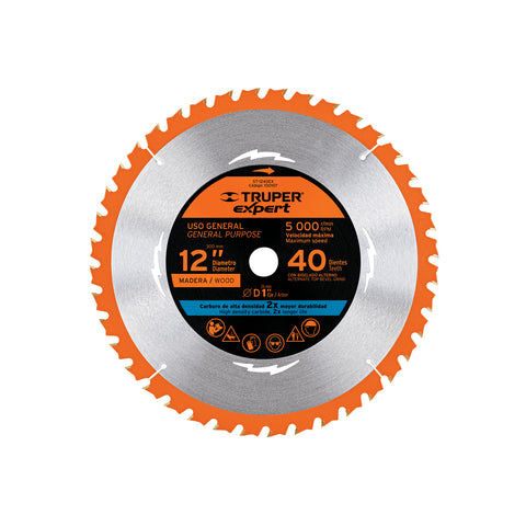 Disco sierra 12' para madera, 40 dientes centro 1', Expert | ST-1240EX | 100107