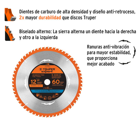 Disco sierra 12' para madera, 60 dientes centro 1', Expert | ST-1260EX | 100108