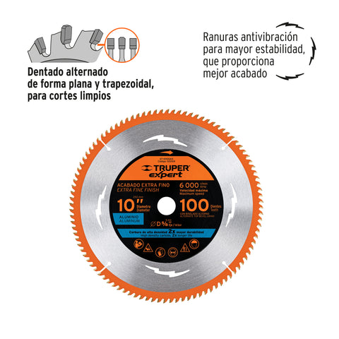 Disco sierra 10' p/aluminio, 100 dientes centro 5/8', Expert | ST-10100AX | 100109