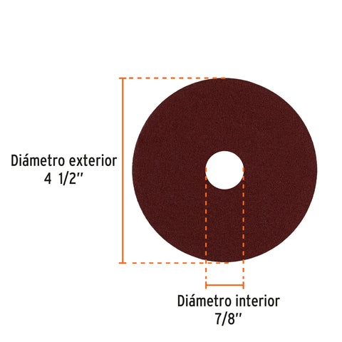 Disco lija 4-1/2' con respaldo de fibra, grano 120, TRUPER | DILF-4120 | 100128