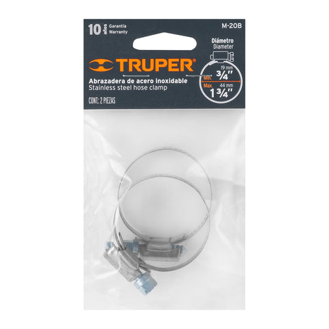 Bolsa c/2 abrazaderas sin fin #20, 3/4 - 1-3/3', Truper | M-20B | 10012