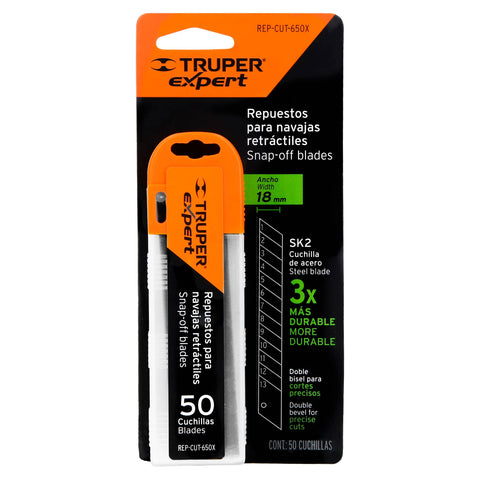 Estuche con 50 cuchillas SK2 de 18 mm para cutter, Expert | REP-CUT-650X | 100131