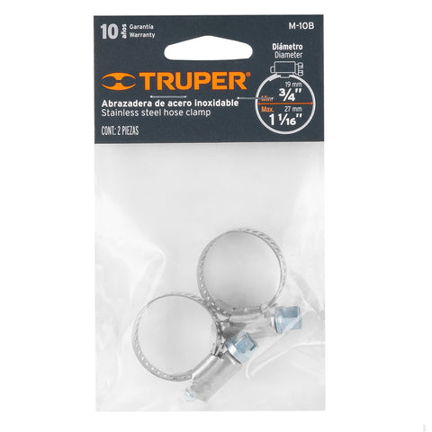 Bolsa c/2 abrazaderas sin fin # 10, 3/4 - 1-1/16', Truper | M-10B | 10013