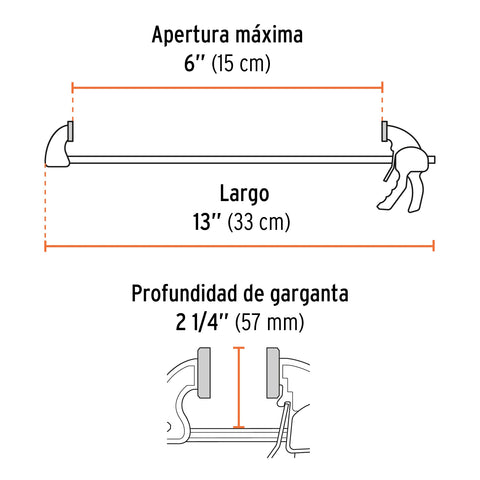 Prensa de ajuste rápido de 6'con cuerpo de nylon, Truper | PAR-16 | 100140