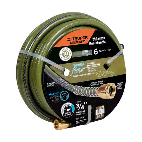 Manguera 3/4' anti-torceduras 6 capas 30m conexiones d/metal | MAN-30X3/4XX | 100148