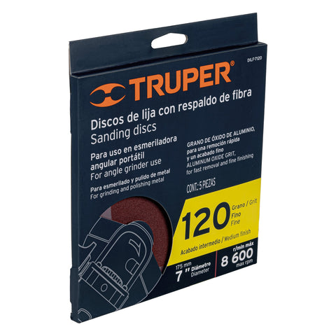 Disco de lija de 7' con respaldo de fibra, grano 120, TRUPER | DILF-7120 | 100163