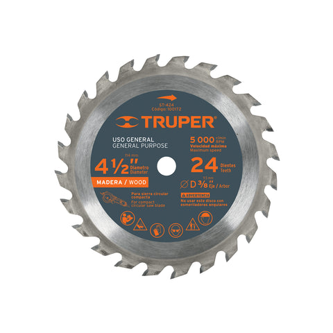 Disco sierra 4-1/2' para madera, 24 dientes centro 3/8' | ST-424 | 100172