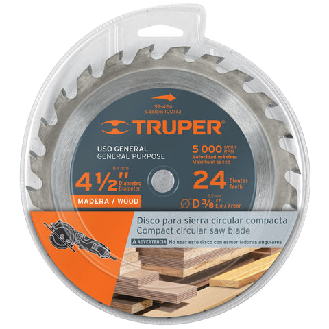 Disco sierra 4-1/2' para madera, 24 dientes centro 3/8' | ST-424 | 100172