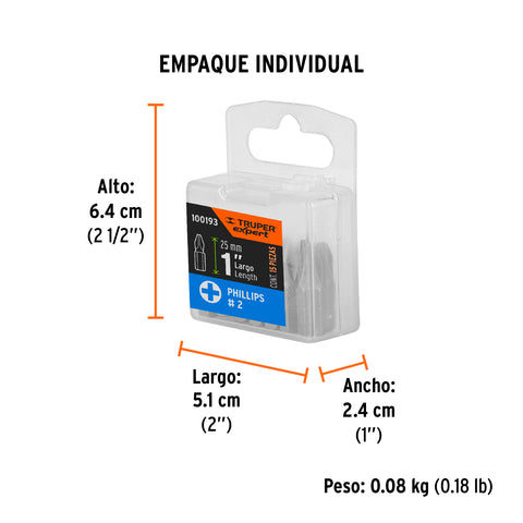 Estuche con 15 puntas de cruz PH2 largo 1', Truper Expert | PUDE-1102-15 | 100193