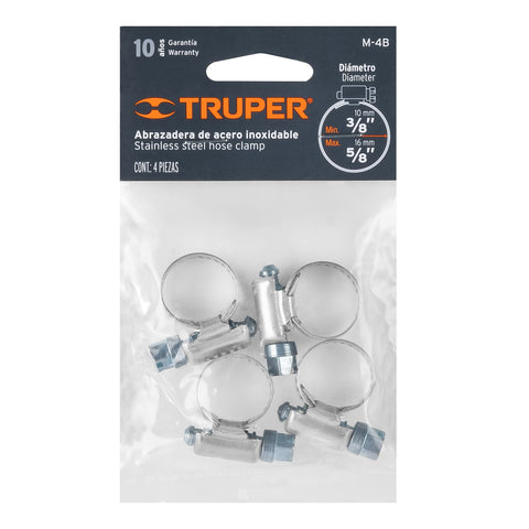 Bolsa c/4 abrazaderas sin fin # 4, 3/8 - 5/8', Truper | M-4B | 10021