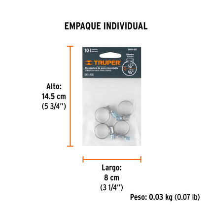Bolsa c/4 mini abrazaderas sin fin # 6, 1/2 - 3/4', Truper | MINI-6B | 10031